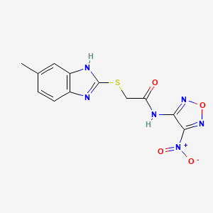 molecular formula C12H10N6O4S B11492105 2-[(5-methyl-1H-benzimidazol-2-yl)sulfanyl]-N-(4-nitro-1,2,5-oxadiazol-3-yl)acetamide 