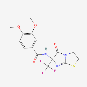 3,4-dimethoxy-N-[5-oxo-6-(trifluoromethyl)-2,3,5,6-tetrahydroimidazo[2,1-b][1,3]thiazol-6-yl]benzamide