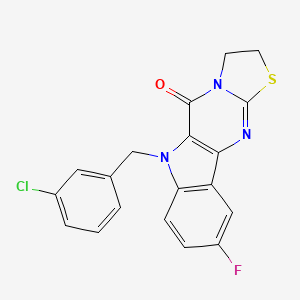 molecular formula C19H13ClFN3OS B11492251 8-[(3-chlorophenyl)methyl]-4-fluoro-14-thia-8,11,16-triazatetracyclo[7.7.0.02,7.011,15]hexadeca-1(9),2(7),3,5,15-pentaen-10-one 