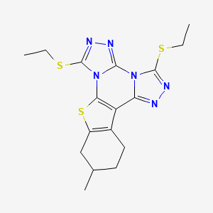 3,8-bis(ethylsulfanyl)-16-methyl-19-thia-2,4,5,7,9,10-hexazapentacyclo[10.7.0.02,6.07,11.013,18]nonadeca-1(12),3,5,8,10,13(18)-hexaene