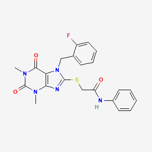 molecular formula C22H20FN5O3S B11492505 2-{[7-(2-fluorobenzyl)-1,3-dimethyl-2,6-dioxo-2,3,6,7-tetrahydro-1H-purin-8-yl]sulfanyl}-N-phenylacetamide 