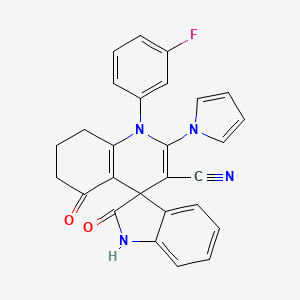 molecular formula C27H19FN4O2 B11492529 1'-(3-fluorophenyl)-2,5'-dioxo-2'-(1H-pyrrol-1-yl)-1,2,5',6',7',8'-hexahydro-1'H-spiro[indole-3,4'-quinoline]-3'-carbonitrile 