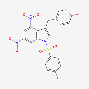 molecular formula C22H16FN3O6S B11492584 3-(4-fluorobenzyl)-1-[(4-methylphenyl)sulfonyl]-4,6-dinitro-1H-indole 