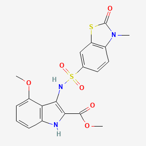 molecular formula C19H17N3O6S2 B11492715 methyl 4-methoxy-3-{[(3-methyl-2-oxo-2,3-dihydro-1,3-benzothiazol-6-yl)sulfonyl]amino}-1H-indole-2-carboxylate 