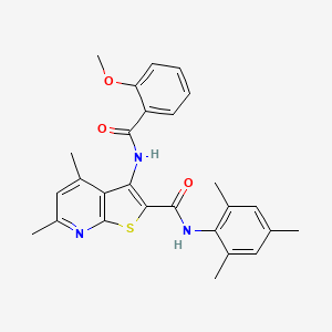 molecular formula C27H27N3O3S B11492914 3-{[(2-methoxyphenyl)carbonyl]amino}-4,6-dimethyl-N-(2,4,6-trimethylphenyl)thieno[2,3-b]pyridine-2-carboxamide 