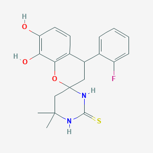 molecular formula C20H21FN2O3S B11492940 4-(2-Fluorophenyl)-7,8-dihydroxy-4'',4''-dimethyl-spiro[chroman-2,6''-hexahydropyrimidine]-2''-thione 