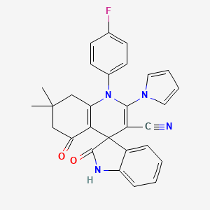 1'-(4-fluorophenyl)-7',7'-dimethyl-2,5'-dioxo-2'-(1H-pyrrol-1-yl)-1,2,5',6',7',8'-hexahydro-1'H-spiro[indole-3,4'-quinoline]-3'-carbonitrile