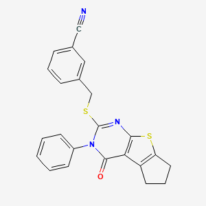 3-{[(4-oxo-3-phenyl-3,5,6,7-tetrahydro-4H-cyclopenta[4,5]thieno[2,3-d]pyrimidin-2-yl)sulfanyl]methyl}benzonitrile