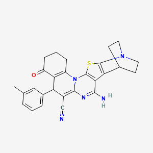 4-amino-8-(3-methylphenyl)-10-oxo-17-thia-5,15,19-triazahexacyclo[17.2.2.02,18.03,16.06,15.09,14]tricosa-2(18),3(16),4,6,9(14)-pentaene-7-carbonitrile