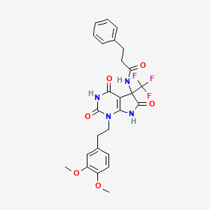 N-{1-[2-(3,4-dimethoxyphenyl)ethyl]-2,4,6-trioxo-5-(trifluoromethyl)-2,3,4,5,6,7-hexahydro-1H-pyrrolo[2,3-d]pyrimidin-5-yl}-3-phenylpropanamide