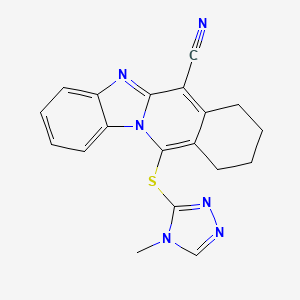 molecular formula C19H16N6S B11493357 11-[(4-methyl-4H-1,2,4-triazol-3-yl)sulfanyl]-7,8,9,10-tetrahydrobenzimidazo[1,2-b]isoquinoline-6-carbonitrile 