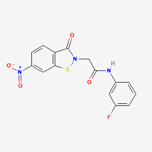 1,2-Benzisothiazole-2-acetamide, N-(3-fluorophenyl)-2,3-dihydro-6-nitro-3-oxo-