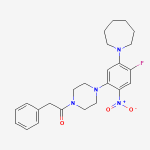 molecular formula C24H29FN4O3 B11493445 1-{4-[5-(Azepan-1-yl)-4-fluoro-2-nitrophenyl]piperazin-1-yl}-2-phenylethanone 