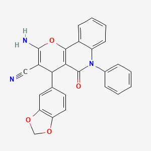 molecular formula C26H17N3O4 B11493471 2-amino-4-(1,3-benzodioxol-5-yl)-5-oxo-6-phenyl-5,6-dihydro-4H-pyrano[3,2-c]quinoline-3-carbonitrile 