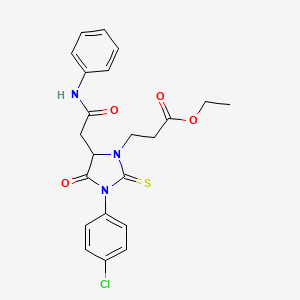 molecular formula C22H22ClN3O4S B11493542 Ethyl 3-{3-(4-chlorophenyl)-4-oxo-5-[2-oxo-2-(phenylamino)ethyl]-2-thioxoimidazolidin-1-yl}propanoate 