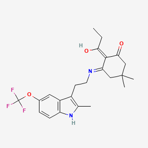 5,5-dimethyl-3-({2-[2-methyl-5-(trifluoromethoxy)-1H-indol-3-yl]ethyl}amino)-2-propanoylcyclohex-2-en-1-one