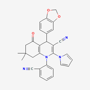 4-(1,3-benzodioxol-5-yl)-1-(2-cyanophenyl)-7,7-dimethyl-5-oxo-2-(1H-pyrrol-1-yl)-1,4,5,6,7,8-hexahydroquinoline-3-carbonitrile