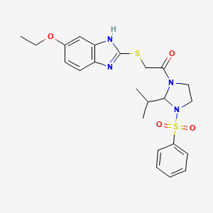 molecular formula C23H28N4O4S2 B11493621 2-[(5-ethoxy-1H-benzimidazol-2-yl)sulfanyl]-1-[3-(phenylsulfonyl)-2-(propan-2-yl)imidazolidin-1-yl]ethanone 