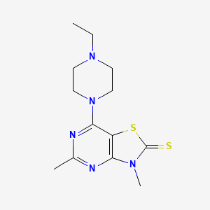 molecular formula C13H19N5S2 B11493667 7-(4-Ethylpiperazin-1-yl)-3,5-dimethyl-[1,3]thiazolo[4,5-d]pyrimidine-2-thione 