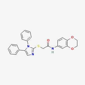 molecular formula C25H21N3O3S B11493685 N-(2,3-dihydro-1,4-benzodioxin-6-yl)-2-[(1,5-diphenyl-1H-imidazol-2-yl)sulfanyl]acetamide 