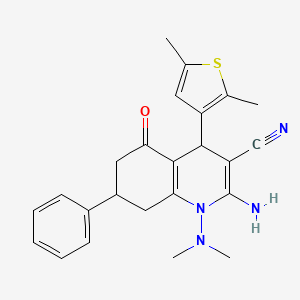 molecular formula C24H26N4OS B11493733 2-Amino-1-(dimethylamino)-4-(2,5-dimethylthiophen-3-yl)-5-oxo-7-phenyl-1,4,5,6,7,8-hexahydroquinoline-3-carbonitrile 