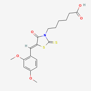 molecular formula C18H21NO5S2 B11493839 6-[(5Z)-5-(2,4-dimethoxybenzylidene)-4-oxo-2-thioxo-1,3-thiazolidin-3-yl]hexanoic acid 