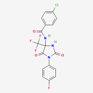 4-chloro-N-[1-(4-fluorophenyl)-2,5-dioxo-4-(trifluoromethyl)imidazolidin-4-yl]benzamide