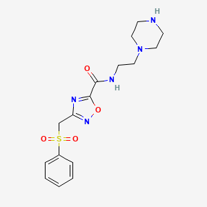 molecular formula C16H21N5O4S B11493933 3-[(phenylsulfonyl)methyl]-N-[2-(piperazin-1-yl)ethyl]-1,2,4-oxadiazole-5-carboxamide 