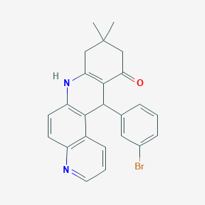 molecular formula C24H21BrN2O B11493976 12-(3-bromophenyl)-9,9-dimethyl-8,9,10,12-tetrahydrobenzo[b][4,7]phenanthrolin-11(7H)-one 