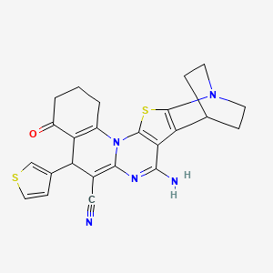 molecular formula C24H21N5OS2 B11494009 4-amino-10-oxo-8-thiophen-3-yl-17-thia-5,15,19-triazahexacyclo[17.2.2.02,18.03,16.06,15.09,14]tricosa-2(18),3(16),4,6,9(14)-pentaene-7-carbonitrile 