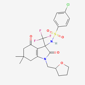 4-chloro-N-[6,6-dimethyl-2,4-dioxo-1-(tetrahydrofuran-2-ylmethyl)-3-(trifluoromethyl)-2,3,4,5,6,7-hexahydro-1H-indol-3-yl]benzenesulfonamide