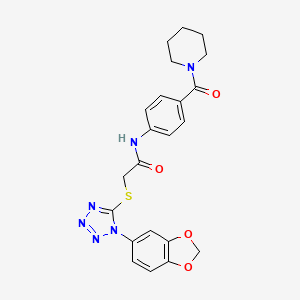 molecular formula C22H22N6O4S B11494025 2-{[1-(1,3-benzodioxol-5-yl)-1H-tetrazol-5-yl]sulfanyl}-N-[4-(piperidin-1-ylcarbonyl)phenyl]acetamide 