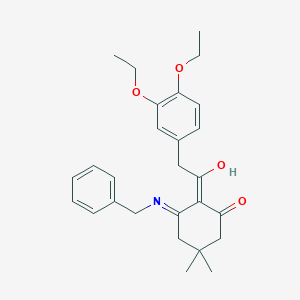 3-(Benzylamino)-2-[(3,4-diethoxyphenyl)acetyl]-5,5-dimethylcyclohex-2-en-1-one