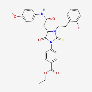 molecular formula C29H28FN3O5S B11494066 Ethyl 4-(3-[2-(2-fluorophenyl)ethyl]-4-{2-[(4-methoxyphenyl)amino]-2-oxoethyl}-5-oxo-2-thioxoimidazolidin-1-yl)benzoate 