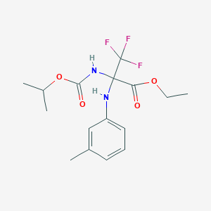 molecular formula C16H21F3N2O4 B11494118 Propanoic acid, 3,3,3-trifluoro-2-[[(1-methylethoxy)carbonyl]amino]-2-[(3-methylphenyl)amino]-, ethyl ester 