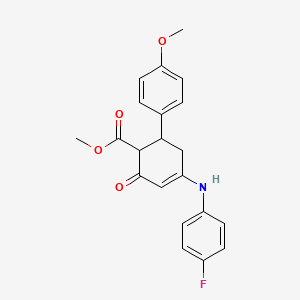 molecular formula C21H20FNO4 B11494123 Methyl 4-[(4-fluorophenyl)amino]-6-(4-methoxyphenyl)-2-oxocyclohex-3-ene-1-carboxylate 