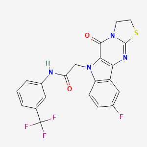 2-(4-fluoro-10-oxo-14-thia-8,11,16-triazatetracyclo[7.7.0.02,7.011,15]hexadeca-1(9),2(7),3,5,15-pentaen-8-yl)-N-[3-(trifluoromethyl)phenyl]acetamide