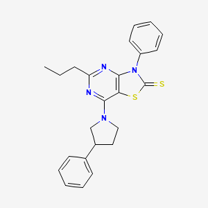 molecular formula C24H24N4S2 B11494311 3-phenyl-7-(3-phenylpyrrolidin-1-yl)-5-propyl[1,3]thiazolo[4,5-d]pyrimidine-2(3H)-thione 