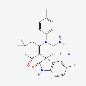 molecular formula C26H23FN4O2 B11494318 2'-amino-5-fluoro-7',7'-dimethyl-1'-(4-methylphenyl)-2,5'-dioxo-1,2,5',6',7',8'-hexahydro-1'H-spiro[indole-3,4'-quinoline]-3'-carbonitrile 