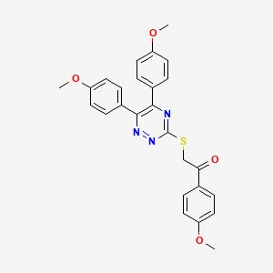 molecular formula C26H23N3O4S B11494330 2-{[5,6-Bis(4-methoxyphenyl)-1,2,4-triazin-3-yl]sulfanyl}-1-(4-methoxyphenyl)ethanone 