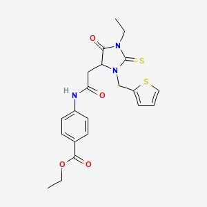 Ethyl 4-({[1-ethyl-5-oxo-3-(thiophen-2-ylmethyl)-2-thioxoimidazolidin-4-yl]acetyl}amino)benzoate