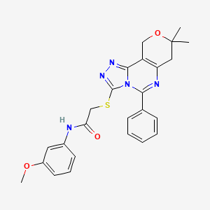 molecular formula C25H25N5O3S B11494402 2-[(8,8-dimethyl-5-phenyl-7,10-dihydro-8H-pyrano[3,4-e][1,2,4]triazolo[4,3-c]pyrimidin-3-yl)sulfanyl]-N-(3-methoxyphenyl)acetamide 