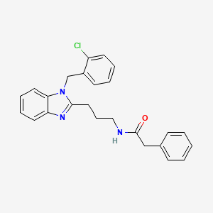 molecular formula C25H24ClN3O B11494411 N-{3-[1-(2-chlorobenzyl)-1H-benzimidazol-2-yl]propyl}-2-phenylacetamide 