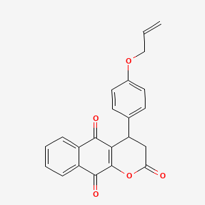 molecular formula C22H16O5 B11494438 2H-Naphtho[2,3-b]pyran-2,5,10-trione, 3,4-dihydro-4-[4-(2-propenyloxy)phenyl]- 