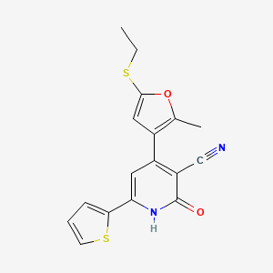 molecular formula C17H14N2O2S2 B11494457 4-[5-(Ethylsulfanyl)-2-methylfuran-3-yl]-2-oxo-6-(thiophen-2-yl)-1,2-dihydropyridine-3-carbonitrile 