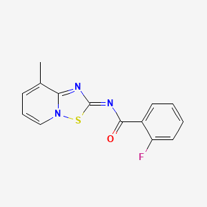 molecular formula C14H10FN3OS B11494477 2-fluoro-N-[(2E)-8-methyl-2H-[1,2,4]thiadiazolo[2,3-a]pyridin-2-ylidene]benzamide 