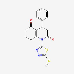 molecular formula C18H17N3O2S2 B11494588 1-[5-(methylsulfanyl)-1,3,4-thiadiazol-2-yl]-4-phenyl-4,6,7,8-tetrahydroquinoline-2,5(1H,3H)-dione 