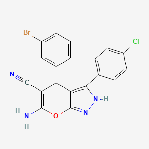 molecular formula C19H12BrClN4O B11494634 6-Amino-4-(3-bromophenyl)-3-(4-chlorophenyl)-1,4-dihydropyrano[2,3-c]pyrazole-5-carbonitrile 