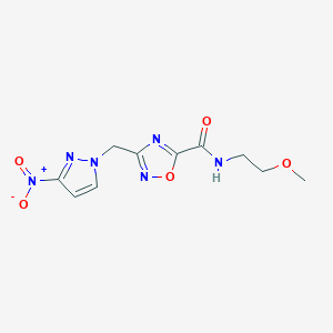 molecular formula C10H12N6O5 B11494678 N-(2-methoxyethyl)-3-[(3-nitro-1H-pyrazol-1-yl)methyl]-1,2,4-oxadiazole-5-carboxamide 