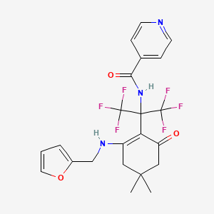 molecular formula C22H21F6N3O3 B11494684 N-(1,1,1,3,3,3-hexafluoro-2-{2-[(furan-2-ylmethyl)amino]-4,4-dimethyl-6-oxocyclohex-1-en-1-yl}propan-2-yl)pyridine-4-carboxamide 